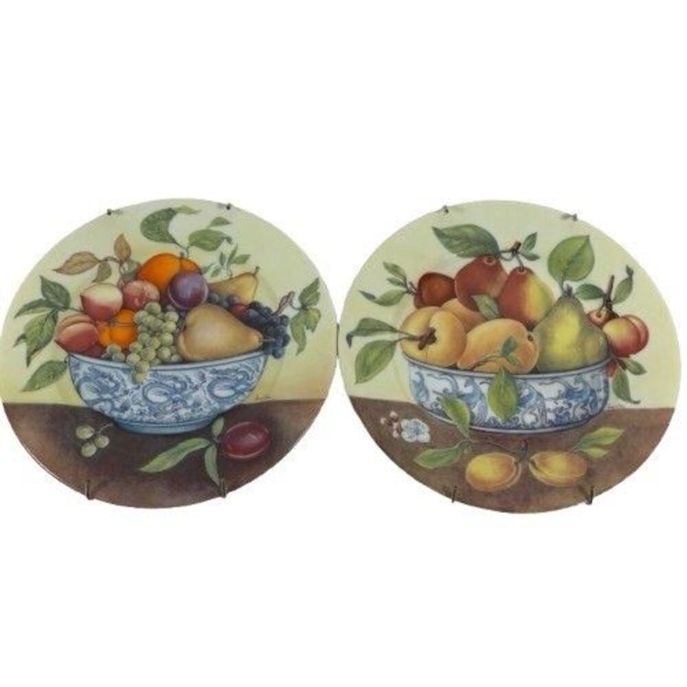 Pair VTG Limoges Plates 1855 L. Marino Godinger Fruit Bowl Still Pears Set of 2